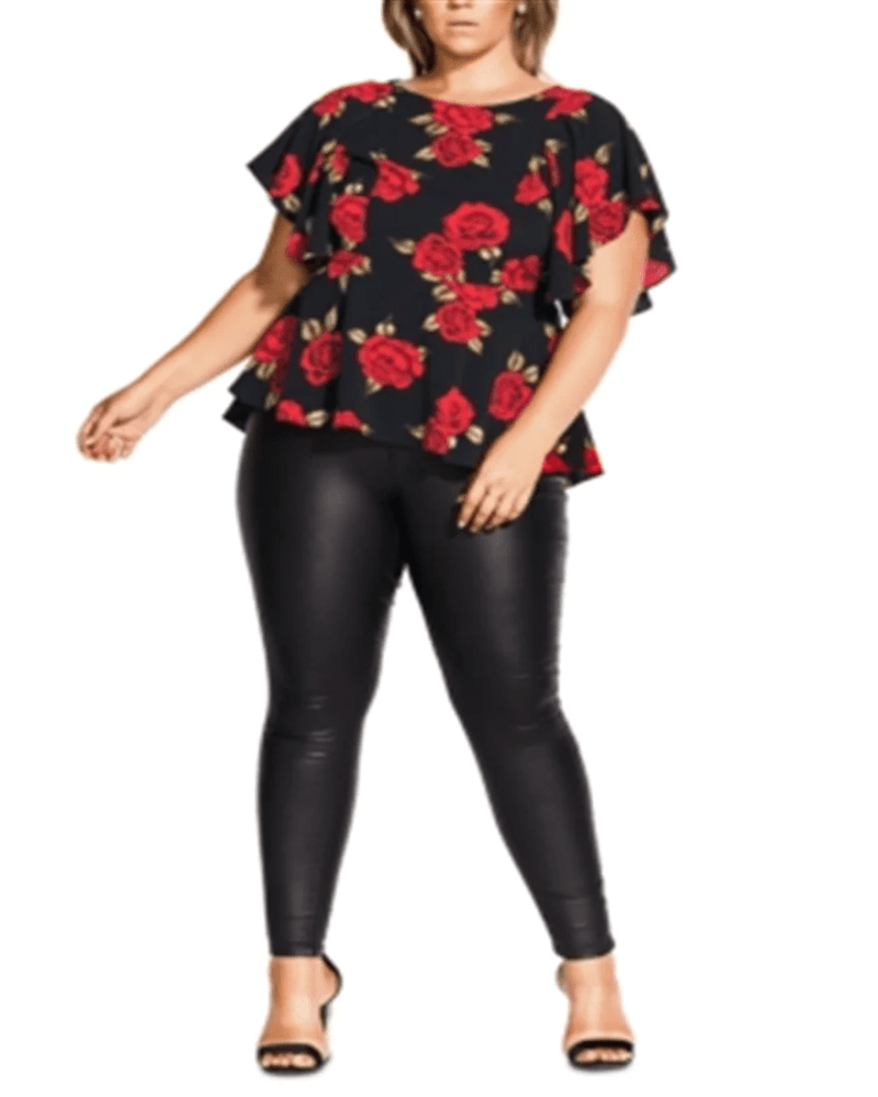Front of a model wearing a size Petite S City Chic Women's Plus Rose Liaison Top Black Size Petite Small in Black by City Chic. | dia_product_style_image_id:311071